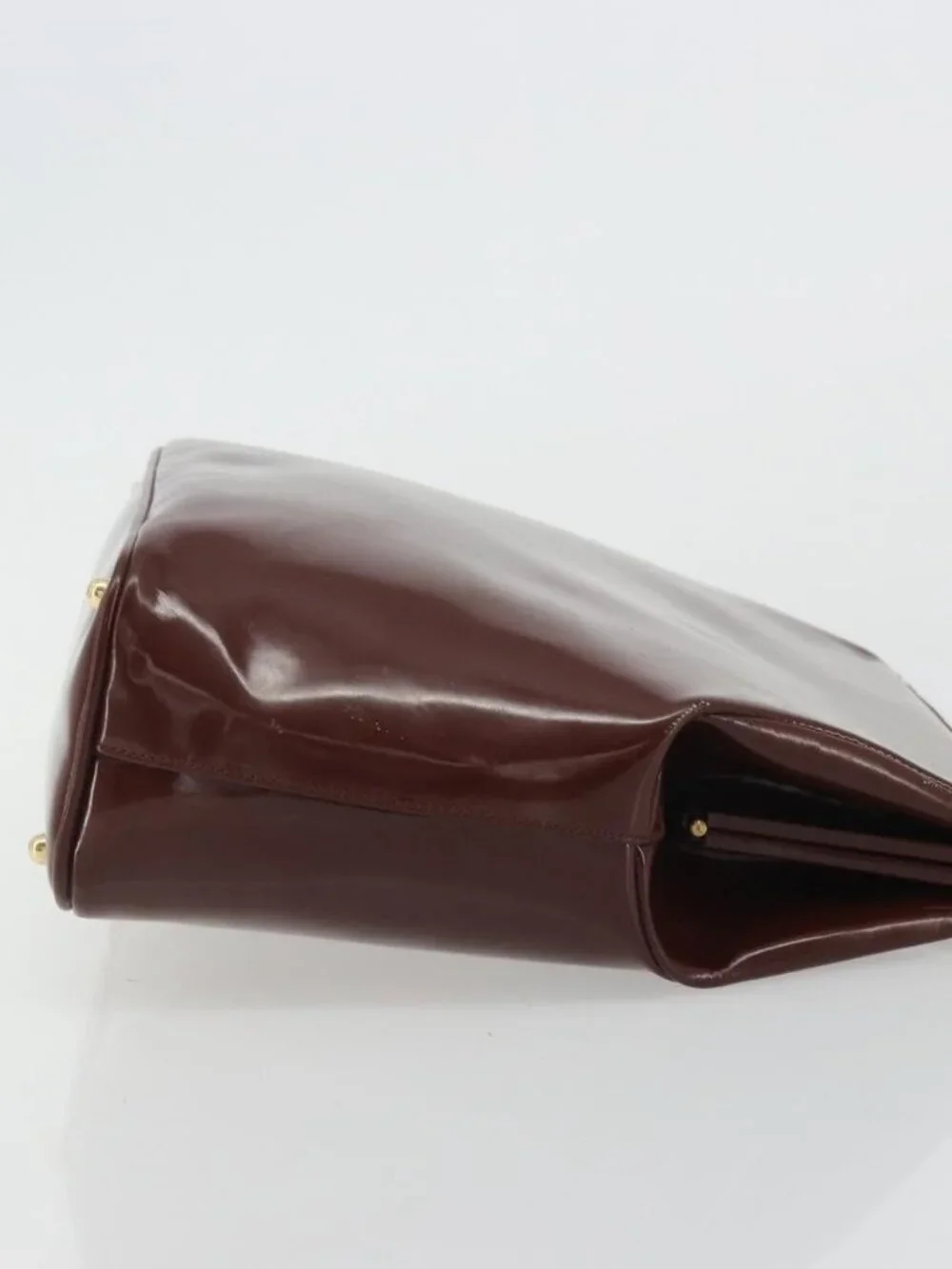GUCCI Bamboo Hand Bag Patent leather Brown Gold 000 781 0295 Auth 175307